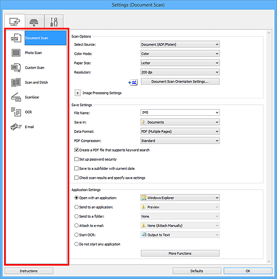 figure: Settings dialog box